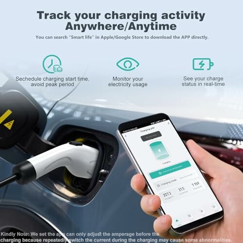 Person using app to track electric vehicle charging.