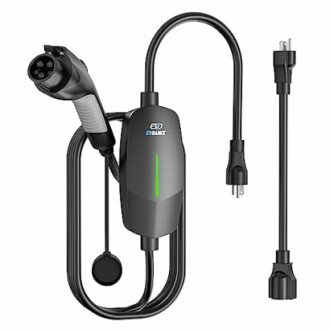Electric vehicle charging cable with plug adapter