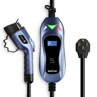 Portable 40A electric vehicle charger with plug and control box.
