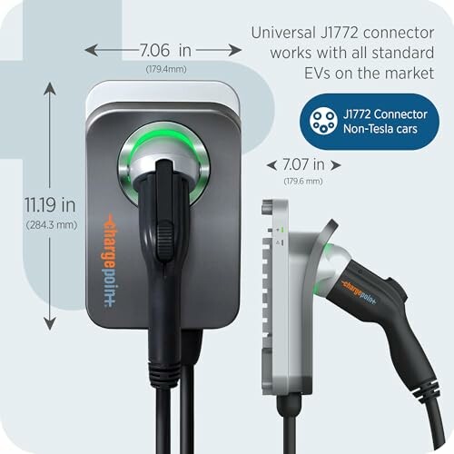 ChargePoint EV charging station dimensions and J1772 connector compatibility.