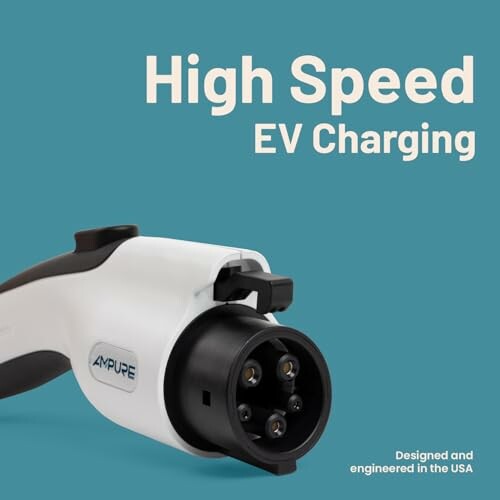 Electric vehicle charging plug with high speed EV charging text.