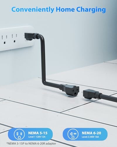 Convenient home charging adapters plugged into a wall outlet.