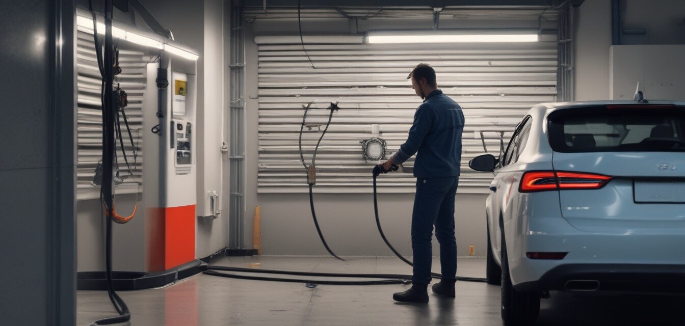 Technician installing EV charger