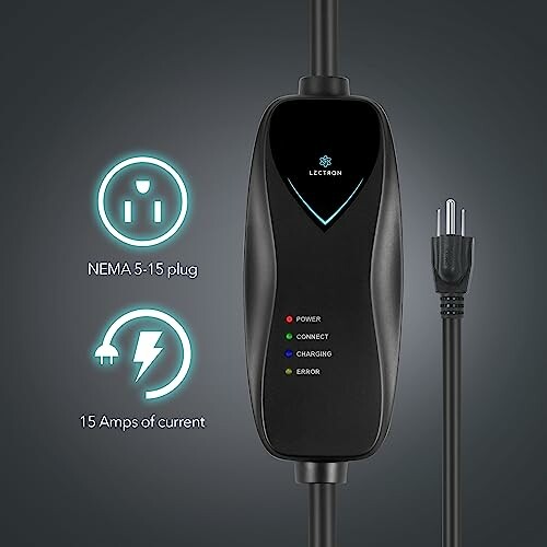 Lectron EV charger with NEMA 5-15 plug and 15 Amps current