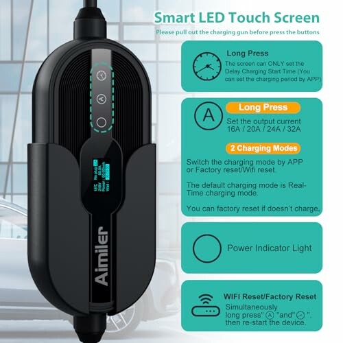 Smart LED touch screen with charging instructions and modes.